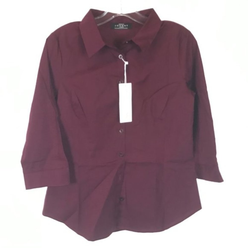 NWT Womens Size Large Made by Johnny Burgundy Button Front Solid Color Shirt Top